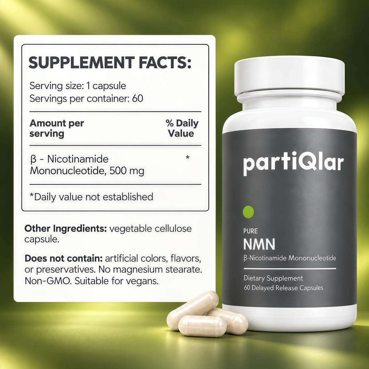 partiQlar Pure NMN Supplement 500mg - High Purity NAD+ Booster Capsules