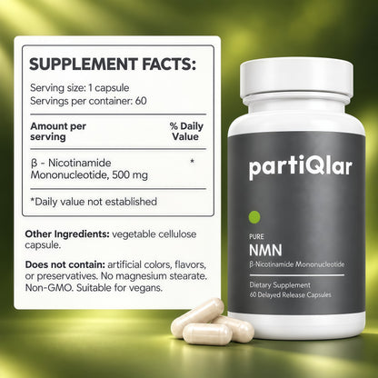 partiQlar Pure NMN Supplement 500mg - High Purity NAD+ Booster Capsules